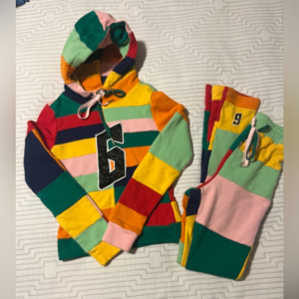 GSUWOO Colorblock Streetwear Hoodie and Pants Set XS